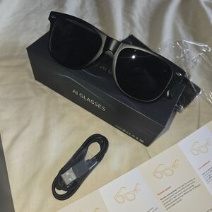 Black AI Glasses with USB Cable